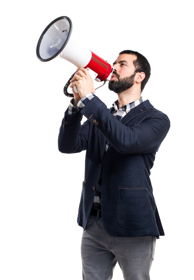 Foto grátis homem, gritando, megafone