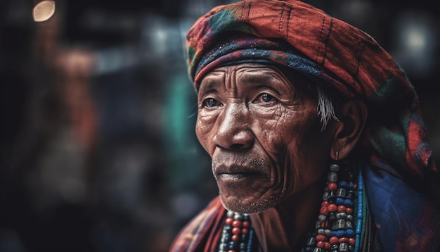 Homem indiano sênior em turbante tradicional sorrindo gerado por ia