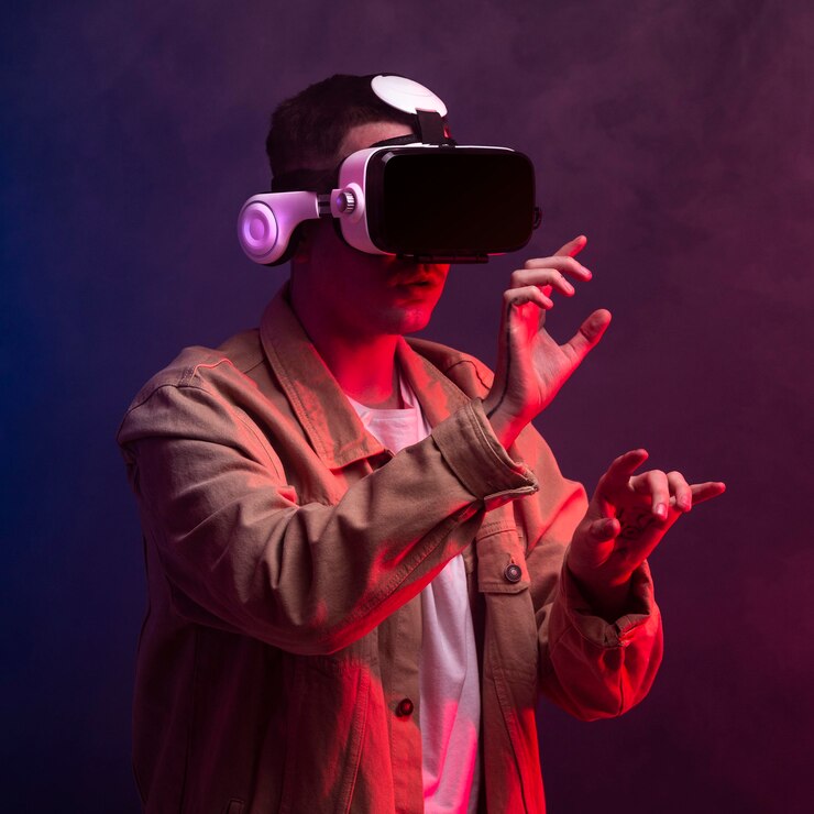 Foto grátis homem jogando um jogo de realidade virtual
