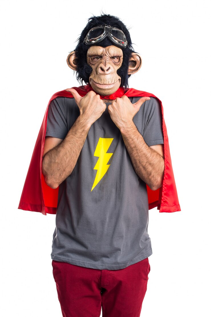 Foto grátis homem monkey do super-herói com polegar para cima