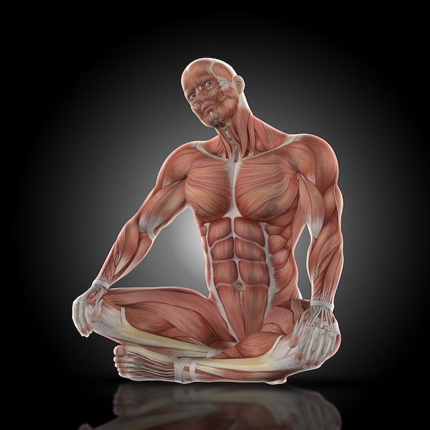 Homem muscular sentado de pernas cruzadas