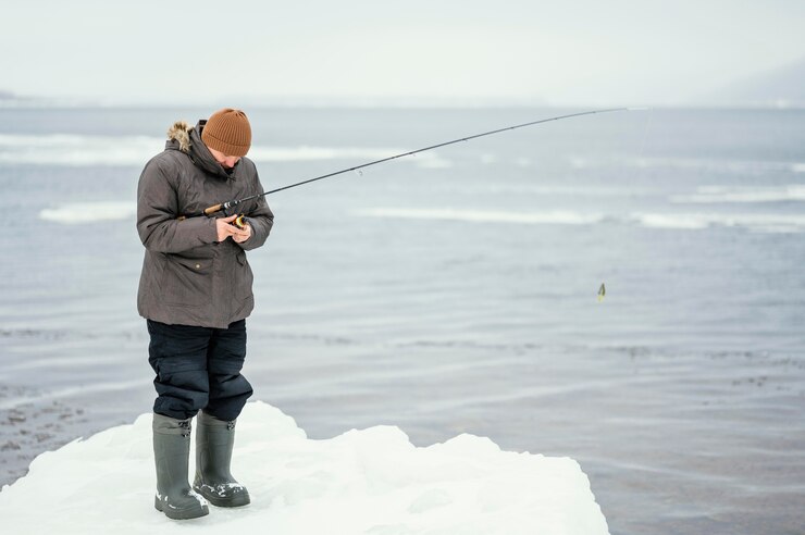 Foto grátis homem pescando com equipamento especial
