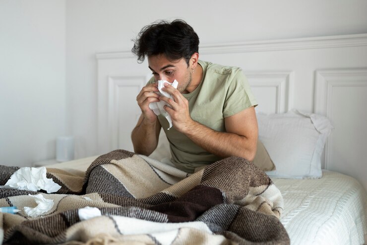 Foto grátis homem que sofre de alergias tiro completo