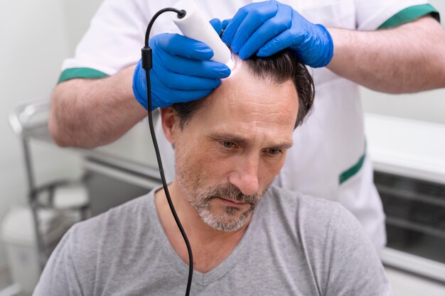 Homem recebendo tratamento para queda de cabelo
