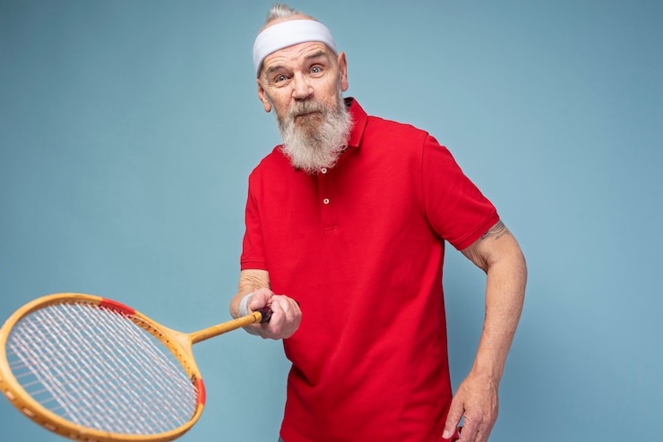 Foto grátis homem segurando tiro médio de raquete de badminton