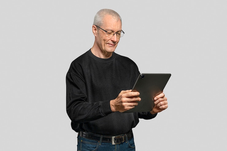Foto grátis homem sênior usando tablet