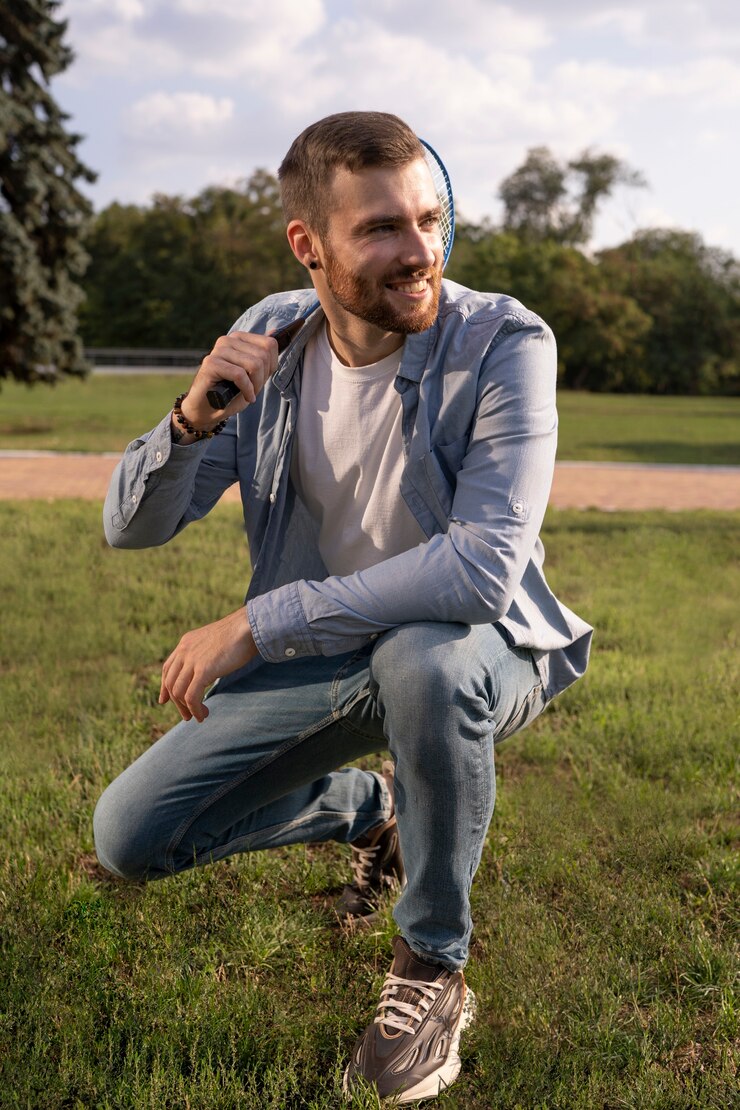 Foto grátis homem sorridente de tiro completo posando ao ar livre