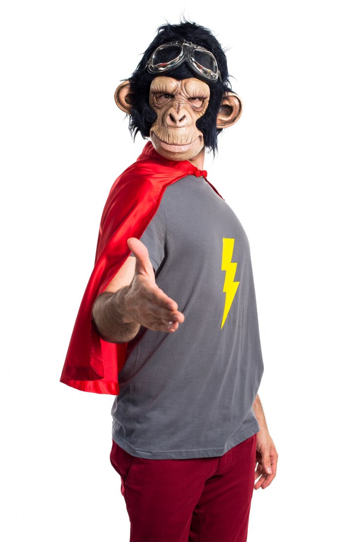 Foto grátis homem super-herói do macaco fazendo um acordo