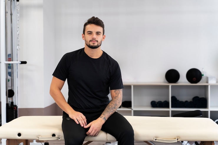 Foto grátis homem tiro médio sentado