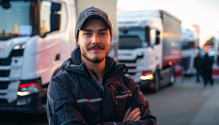 Foto grátis homem trabalhando como motorista de caminhão posando