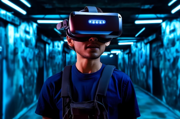 Foto grátis homem usando óculos vr para jogos