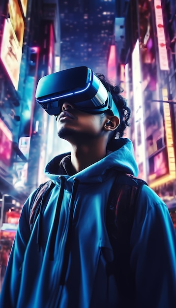 Homem usando óculos VR para jogos