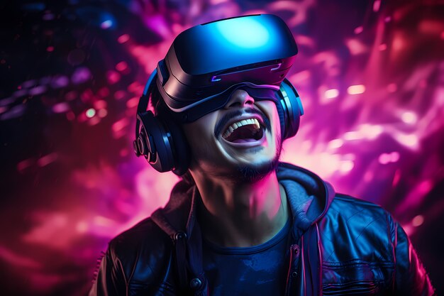 Homem usando óculos VR para jogos