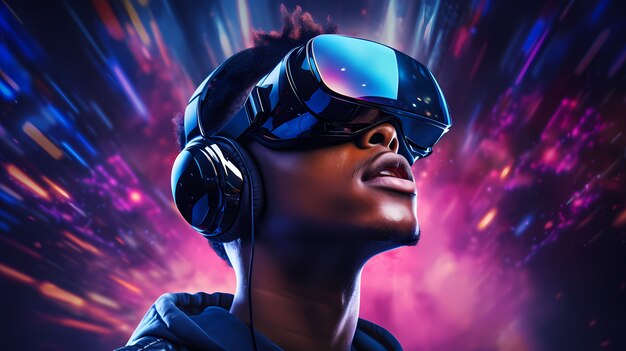 Homem usando óculos VR para jogos