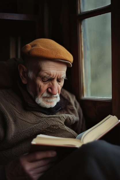 Foto grátis homem velho de tiro médio a dormir com um livro.