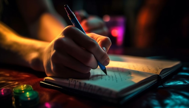 Foto grátis homens de caligrafia estudando criatividade educacional lendo literatura internet gerada por ia