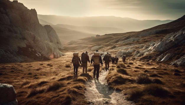 Foto grátis homens e camelos andando em dunas africanas geradas por ia