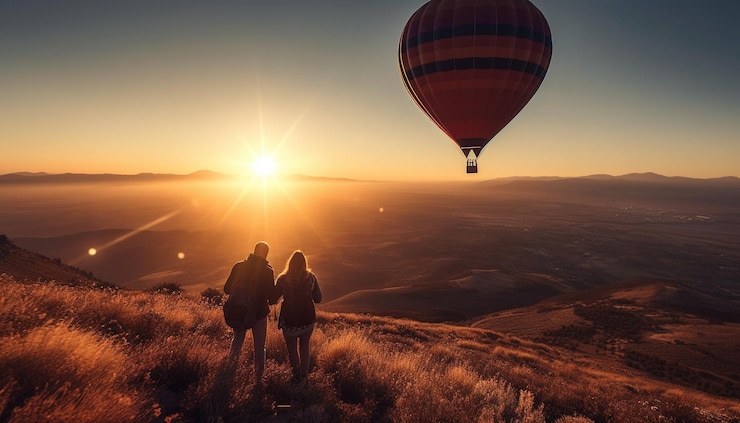 Foto grátis homens e mulheres caminham pela aventura despreocupada da cordilheira gerada pela ia
