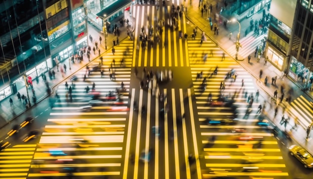 Foto grátis hora do rush noturno movimento desfocado rua da cidade lotada arquitetura moderna gerada por ia