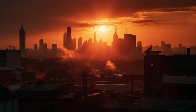 Foto grátis horizonte da cidade brilhante ao entardecer arquitetura moderna gerada por ia