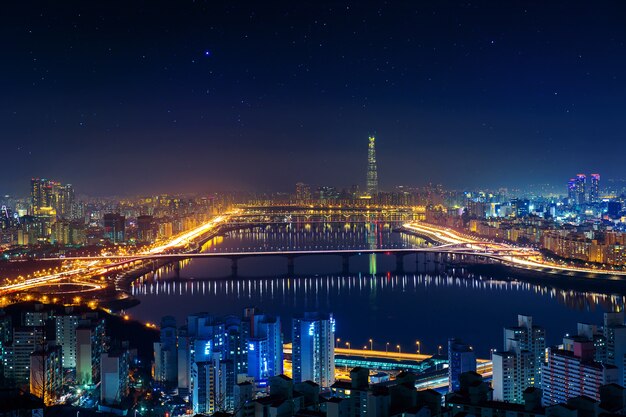 Horizonte de Seul na Coreia do Sul, paisagem urbana na Coreia do Sul