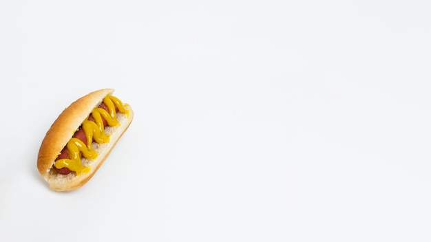 Foto grátis hotdog com mostarda e espaço de cópia