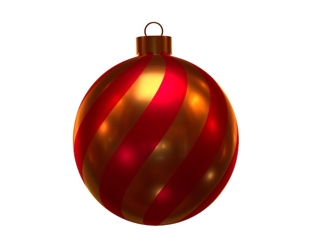 Ícone 3d listrado ornamentado de bola de natal de ouro vermelho isolado no fundo branco