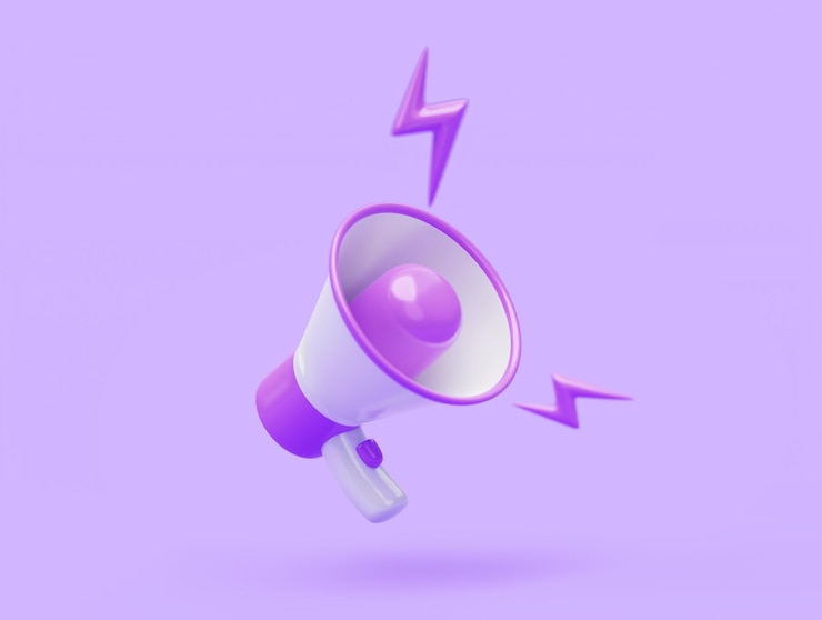 Foto grátis ícone de megafone símbolo de notificação de promoção de alto-falante ícone de transmissão na ilustração 3d de fundo roxo