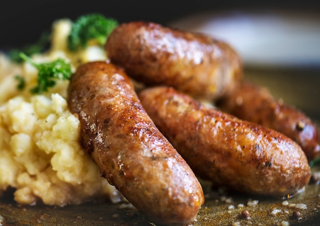 Ideia de receita de fotografia de bangers and mash food