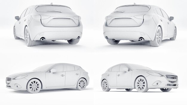 Ilustração 3d. carro urbano branco com superfície em branco para seu design criativo. renderização 3d.