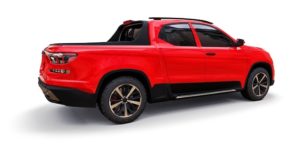Ilustração 3d da caminhonete conceito carga vermelha sobre fundo branco isolado. renderização 3d.
