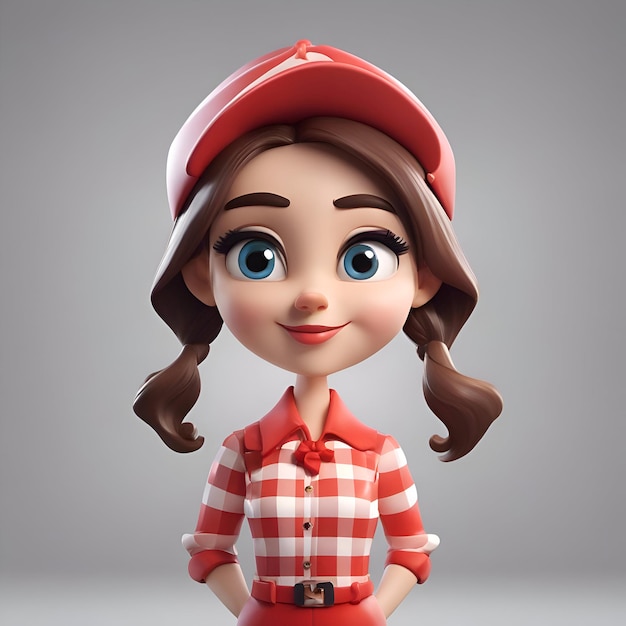 Foto grátis ilustração 3d de cute cartoon girl com um boné vermelho