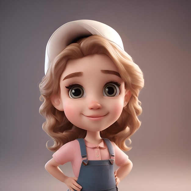 Foto grátis ilustração 3d de garota de desenho animado bonita em boné e macacão