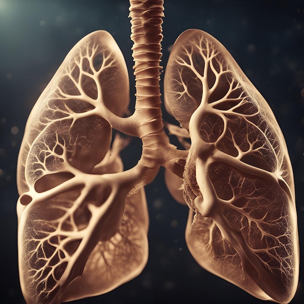 Ilustração 3d de órgãos humanos e pulmões