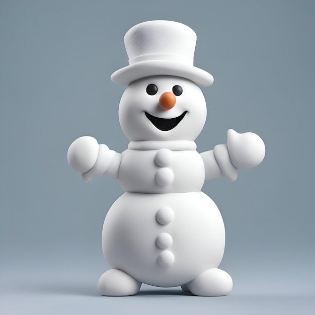 Ilustração 3d de um boneco de neve usando cartola e luvas