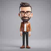 Foto grátis ilustração 3d de um cara hipster com óculos e jaqueta marrom