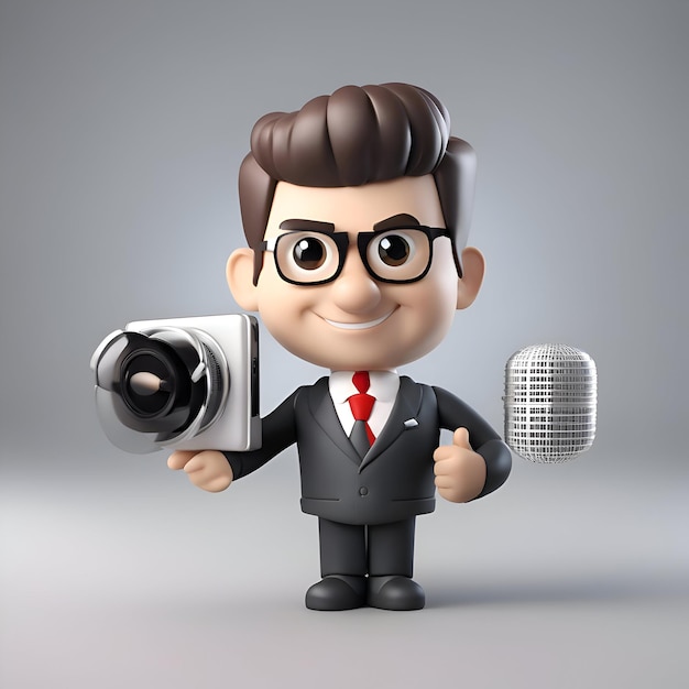 Foto grátis ilustração 3d de um empresário segurando um microfone retro em sua mão