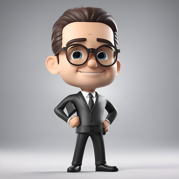 Foto grátis ilustração 3d de um lindo empresário com óculos em fundo cinzento