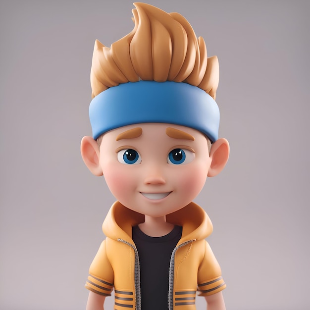 Ilustração 3d de um menino bonito vestindo uma bandana