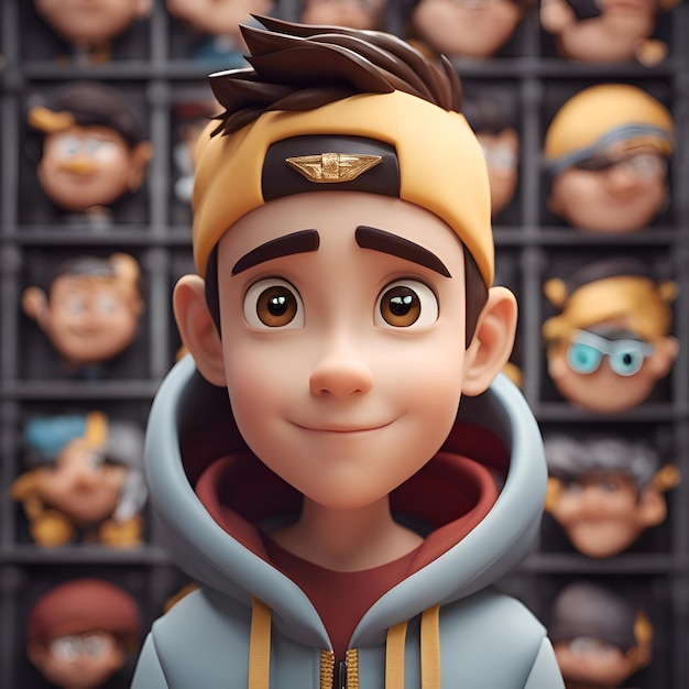 Foto grátis ilustração 3d de um personagem de desenho animado com capuz e boné