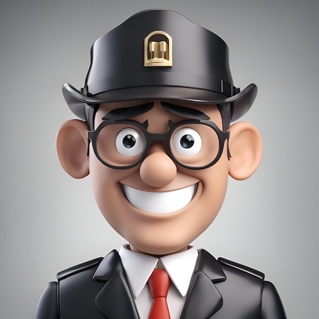 Foto grátis ilustração 3d de um personagem de desenho animado com um boné de polícia e óculos
