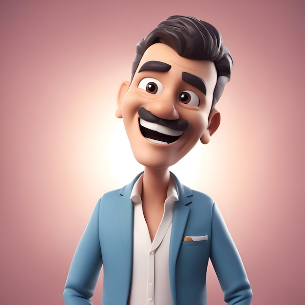 Ilustração 3d de um personagem de desenho animado com um sorriso no rosto