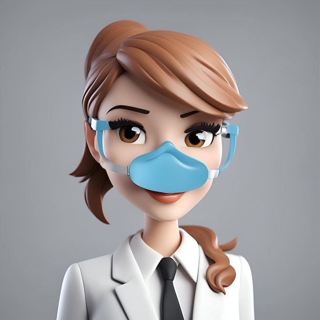 Foto grátis ilustração 3d de uma médica usando máscara facial contra um fundo cinzento