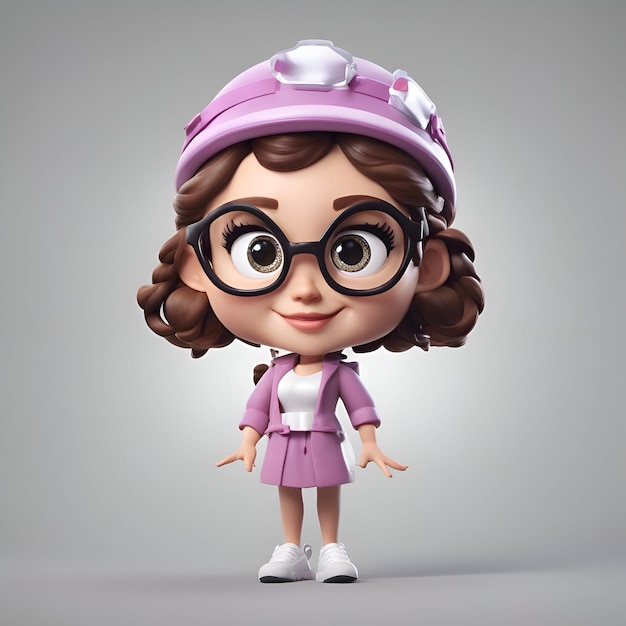 Foto grátis ilustração 3d de uma menina bonita usando um boné roxo e óculos