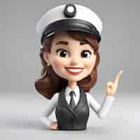 Foto grátis ilustração 3d de uma mulher em traje de marinheiro apontando com o dedo