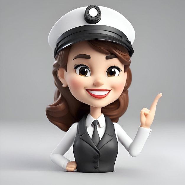 Ilustração 3D de uma mulher em traje de marinheiro apontando com o dedo
