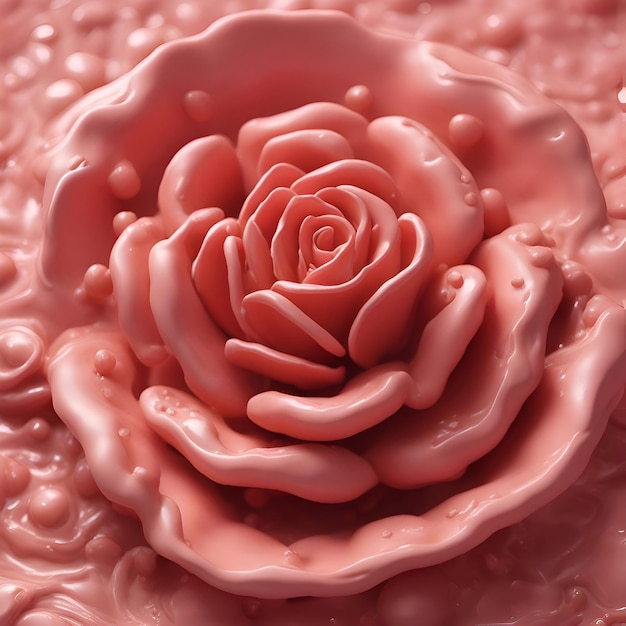 Ilustração 3D de uma rosa em um fundo de líquido rosa