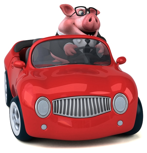 Ilustração 3D divertida de porco