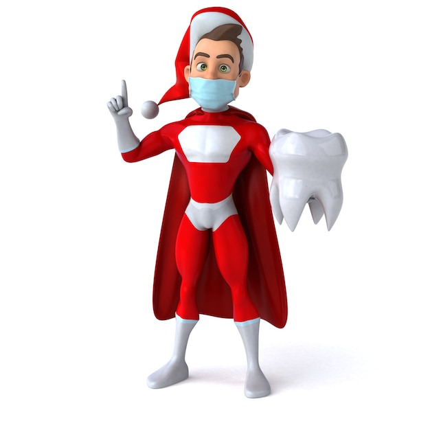 Ilustração 3D divertida de um desenho animado do Papai Noel com uma máscara