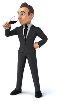 Ilustração 3d divertida de um personagem de desenho animado com uma taça de vinho